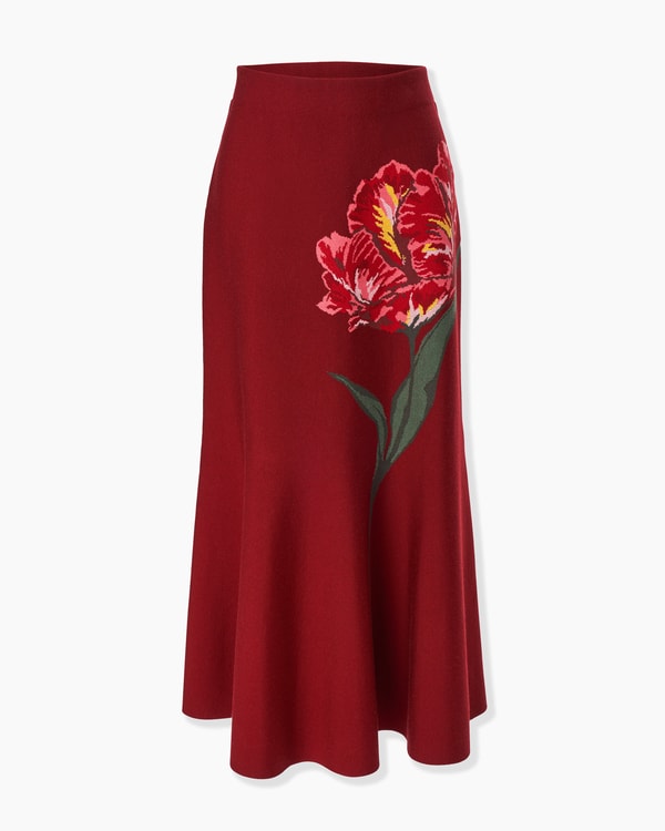Floral Jacquard Flared Midi Skirt